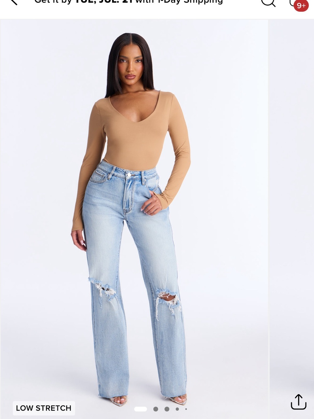 Fashion Nova High Rise Ripped Stretch Straight Leg Jeans - Light Wash Size 0